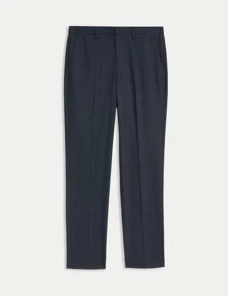 Marks & Spencer Tailored Fit Check Suit Trousers Dark Navy
