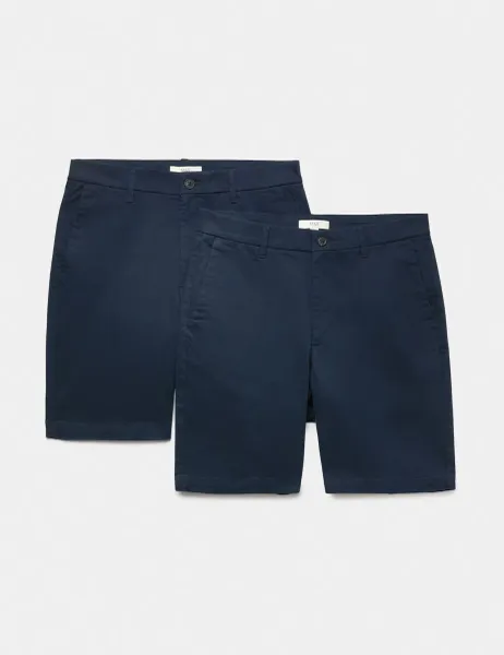 Marks & Spencer 2 Pack Regular Fit Stretch Chino Shorts Navy