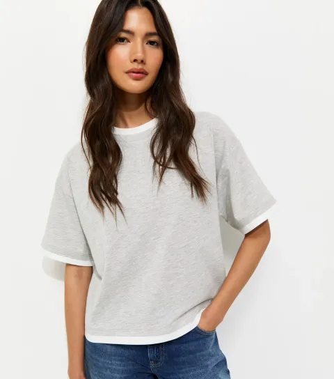Women's Grey 2 in 1 Boxy T-Shirt