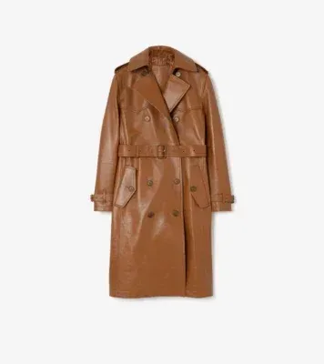 Long Leather Foxfield Trench Coat in Toffee brown