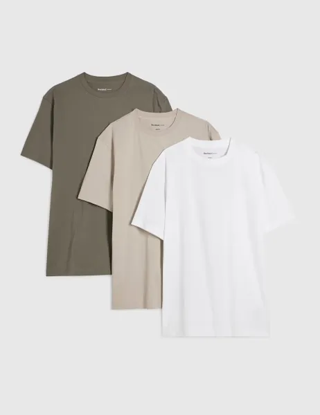 River Island 3 Pack Slim Fit Plain Crew Neck T-Shirts White Mix