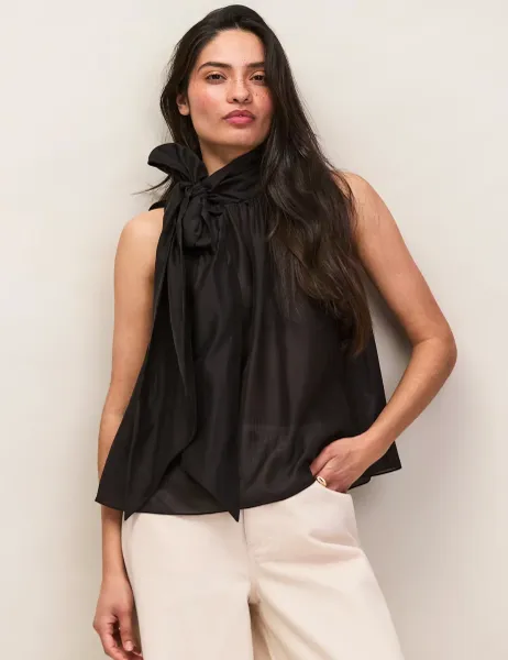 RO&ZO Tie Neck Blouse Black