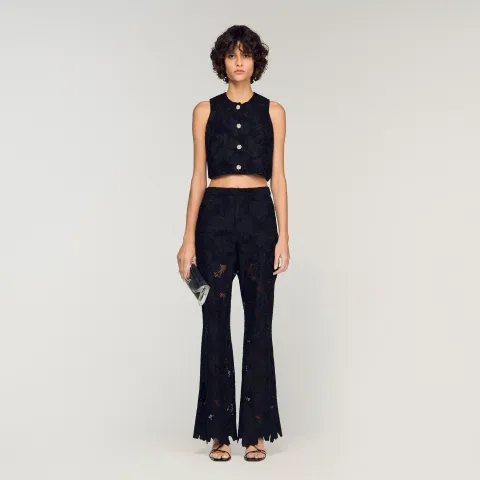 Embroidered guipure crop top