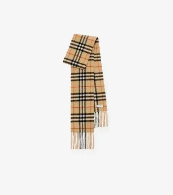 Narrow Check Cashmere Scarf in Sand beige