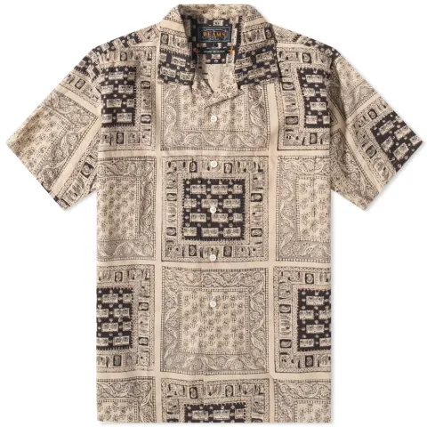 Short Sleeve Open Collar Elephant Block Print Shi