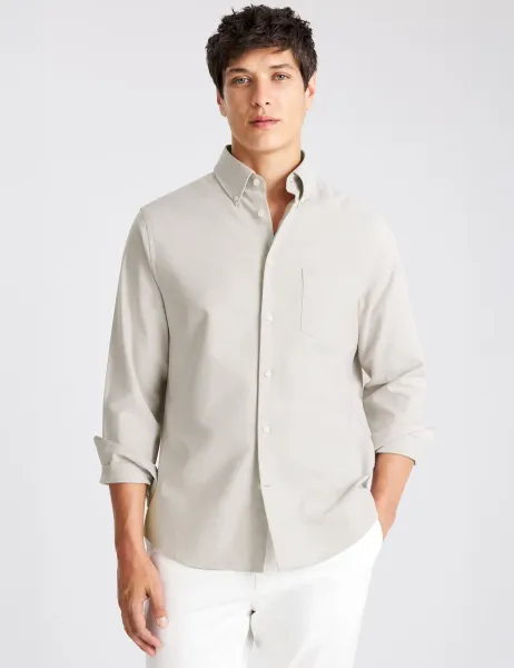 Moss Regular Fit Washed Cotton Oxford Shirt Taupe