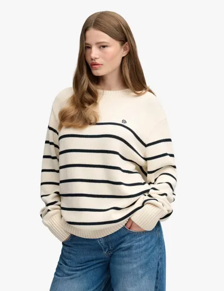 Pure Cotton Striped Oversized Jumper White Mix
