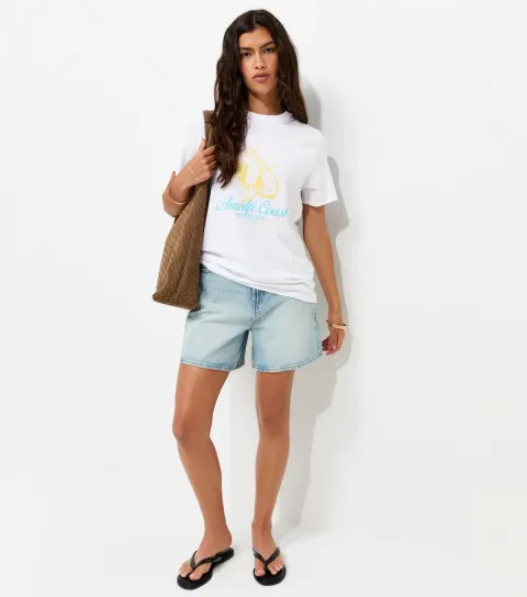 Women's White Amalfi Coast Lemon Print Crew Neck T-Shirt