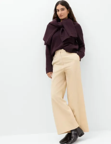 Marks & Spencer Pure Cotton Cord Wide Leg Trousers Beige