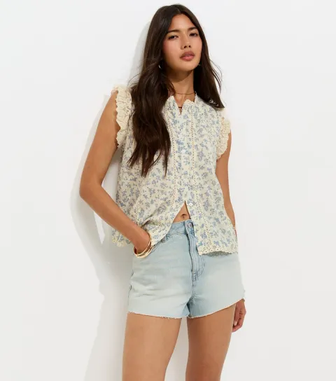 Women's Vintage Tint Blue Raw Hem Denim Shorts