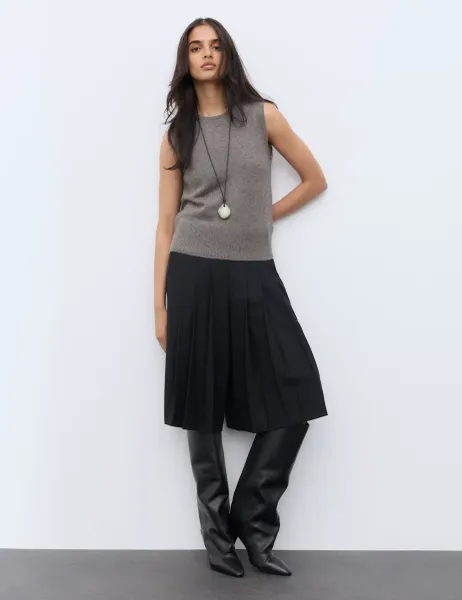 Autograph Merino Wool Rich Knitted Vest with Cashmere Mid Grey Marl