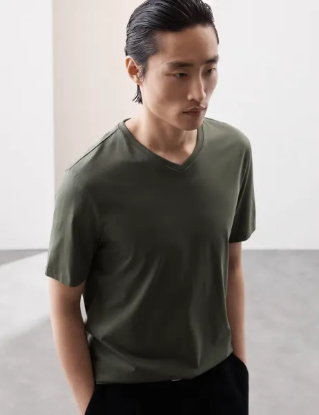 Autograph Pure Supima Cotton V-Neck T-Shirt Dark Khaki