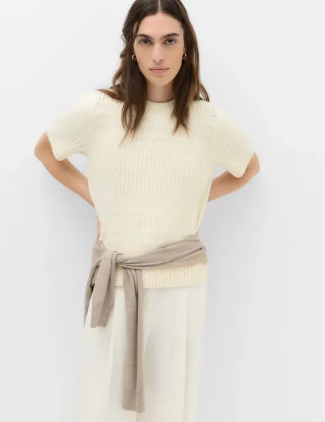 Marks & Spencer Pointelle Knitted Top With Wool Ivory