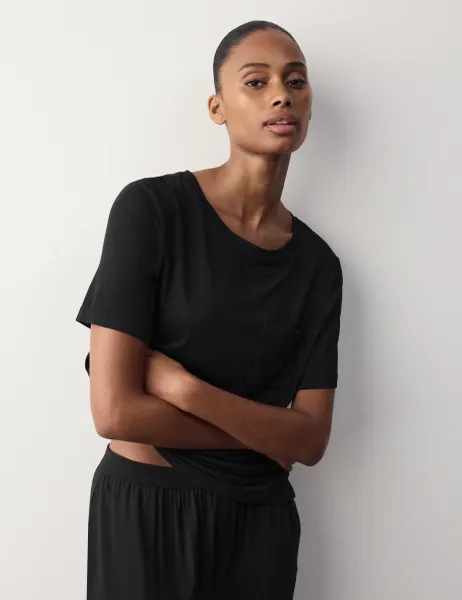 Autograph Modal Rich Short Sleeve Pyjama Top Black