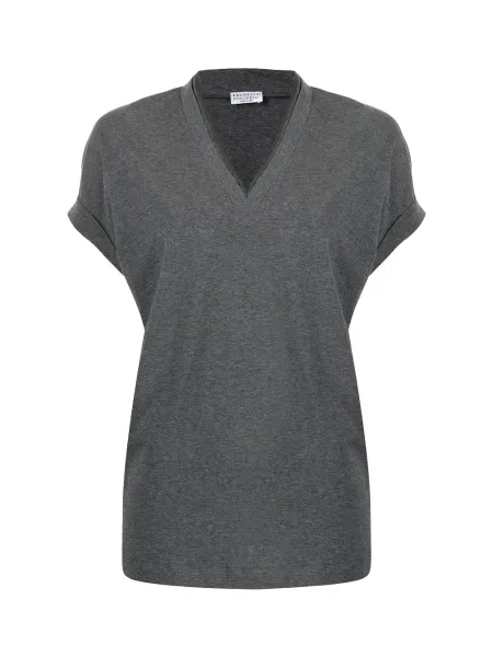 Women Cap-Sleeve Knitted T-Shirt Grey