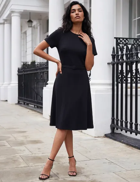 Roman Ponte Belted Short Dress Black Mix
