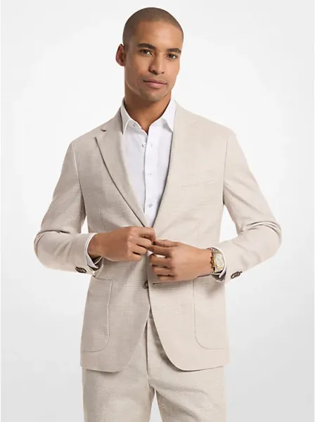 Checkered Stretch Cotton and Linen Blend Blazer