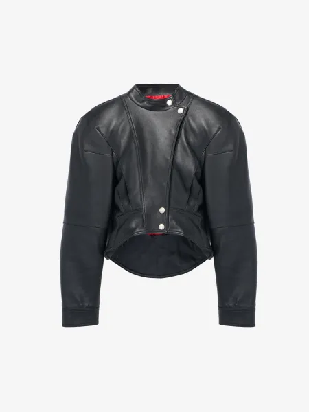 Sculpted Shoulder Leather Jacket