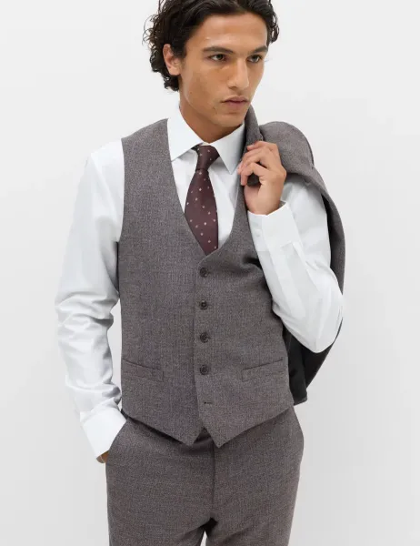 Marks & Spencer Micro Check Suit Waistcoat Bordeaux