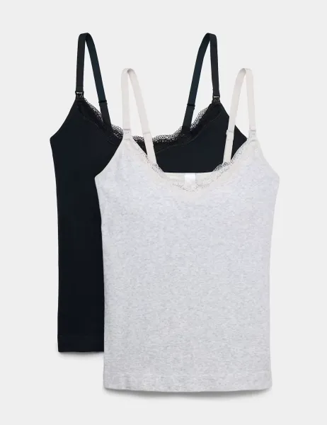 Marks & Spencer 2 Pack Seamfree Lace Trim Nursing Vests Black Mix