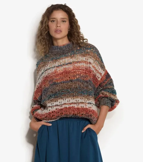 Women's Blue Distressed Knit Boho Jumper