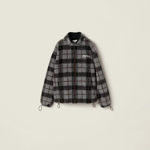 Checked teddy zipper jacket