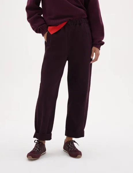 HUSH Jack Barrel Leg Pull On Trousers Burgundy