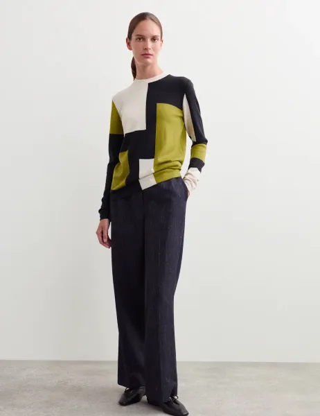 Jaeger Pure Merino Wool Colour Block Jumper