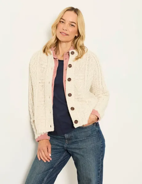 FatFace Wool Blend Floral Cable Knit Button Front Cardigan