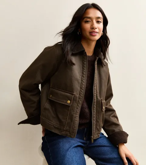 Women's Petite Dark Brown Waxed Barn Jacket