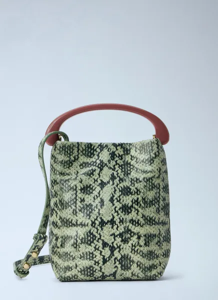 Dries Van Noten Snake-Embossed Leather Top Handle Bag