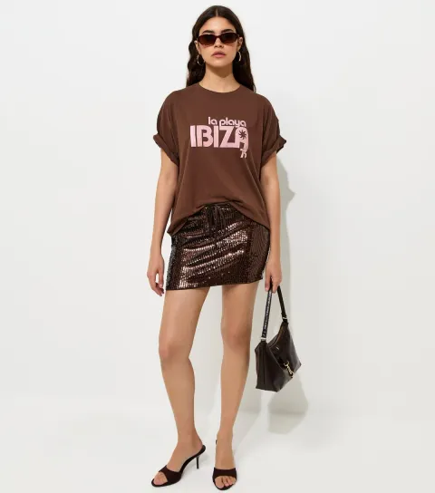 Women's Dark Brown Ibiza Oversized T-Shirt