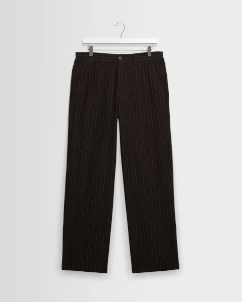 Wax London Malham - Brown Italian Flannel Stripe Trouser