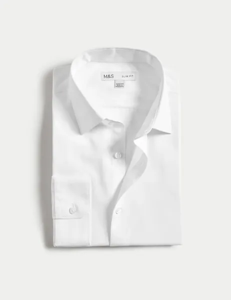 Marks & Spencer Easy Iron Slim Fit 2 Inch Shorter Cotton Blend Shirt White
