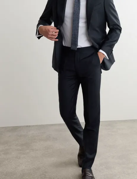 Jaeger Tailored Fit Pure Wool Twill Suit Trousers Navy
