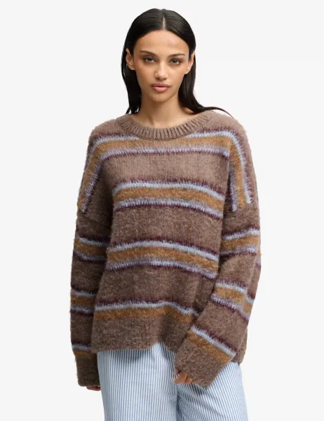 Superdry & Co Brushed Striped Relaxed Jumper Brown Mix