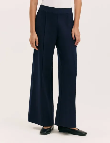 Jersey Elasticated Waist Wide Leg Trousers Navy