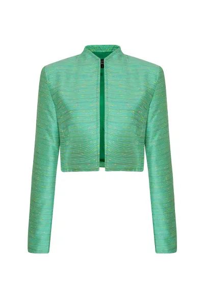 Waist-Length Jacket in Green with Multi Slub Stripe - Hermione