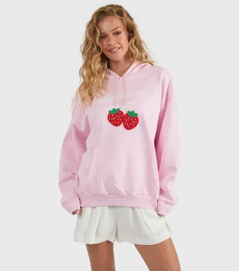 Women's Pink Brunch Club Beaded Strawberry Hoodie