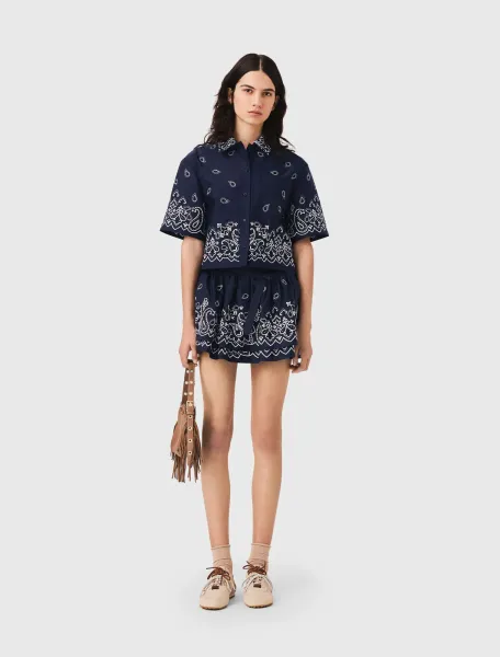 Cropped embroidered taffeta shirt