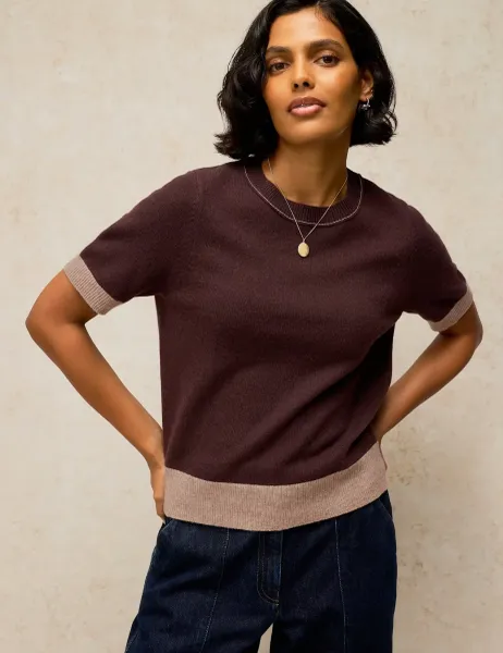White Stuff Sansa Wool Blend Colour Block Knitted T-Shirt