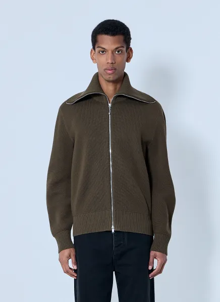 Zip-Front High Collar Cardigan