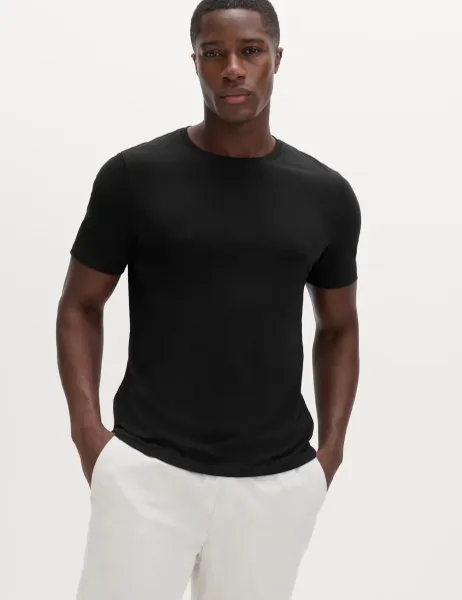 Marks & Spencer Pure Cotton Regular Fit Crew Neck T-Shirt Black
