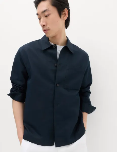 Marks & Spencer Regular Fit Cotton Linen Blend Overshirt Navy
