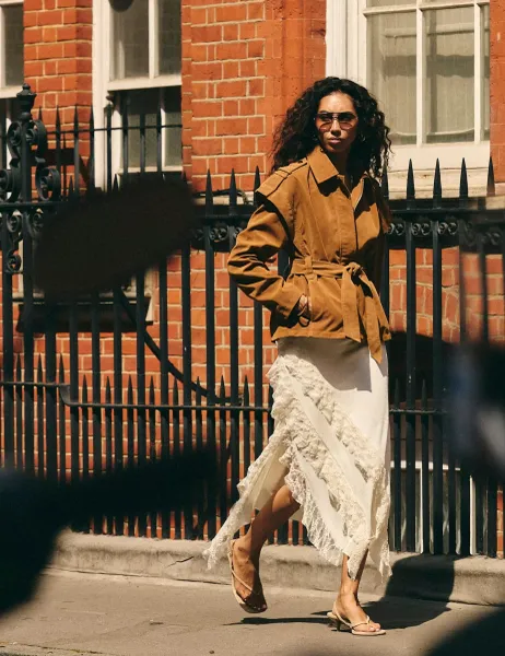 River Island Suedette Belted Jacket Tan