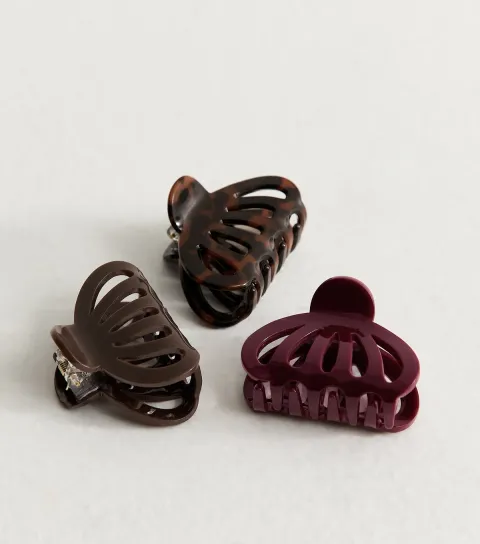 Brown Pack Of 3 Mini Curved Hair Claw Clips