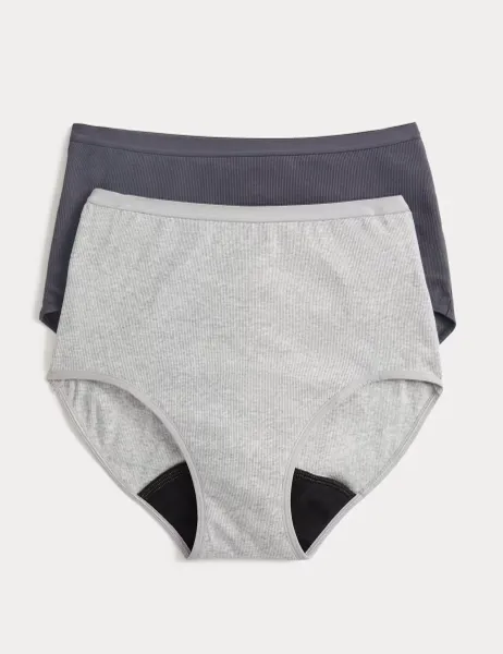 Marks & Spencer 2 Pack Heavy Absorbency Period Full Briefs Grey Mix