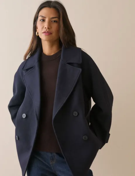 Nobody's Child Collared Pea Coat with Wool Navy