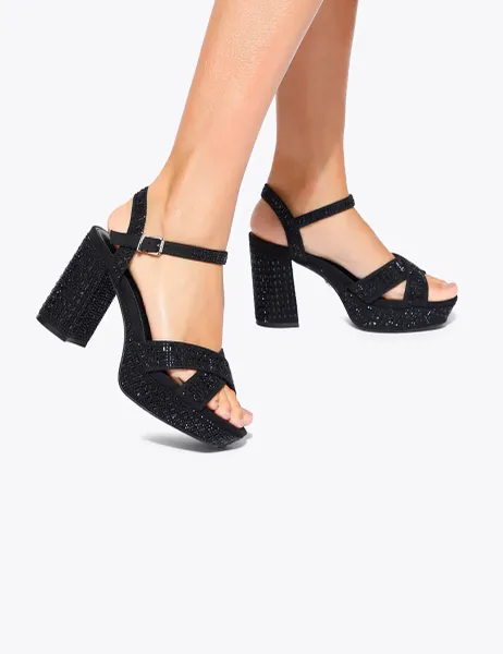Kurt Geiger Sparkle Beaded Platform Block Heel Sandals Black