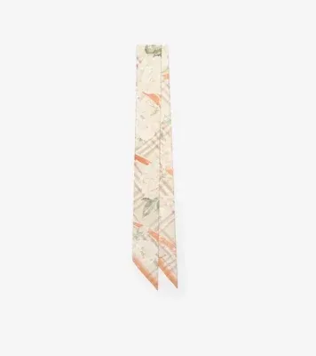 Skinny Rose Check Silk Scarf in Honey beige